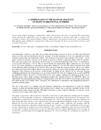 A Cipher Based on the Random Sequence of Digits in Irrational Numbers