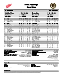 Detroit Red Wings Game Notes