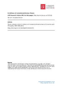 In Defence of Revealed Preference Theory LSE Research Online URL for This Paper: Version: Accepted Version