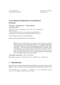 Least Squares Properties of Generalized Inverses 1 Introduction