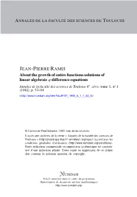 About the Growth of Entire Functions Solutions of Linear Algebraic Q