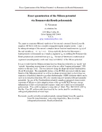 Exact Quantization of the Milson Potential Via Romanovski-Routh Polynomials