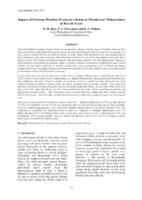 Impact of Extreme Weather Events in Relation to Floods Over Maharashtra in Recent Years D