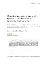 Measuring Intersectoral Knowledge Spillovers: an Application of Sensitivity Analysis to Italy
