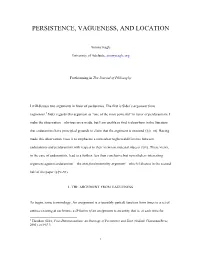 Persistence, Vagueness, and Location