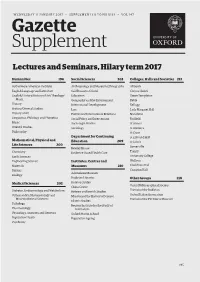 Lectures and Seminars, Hilary Term 2017