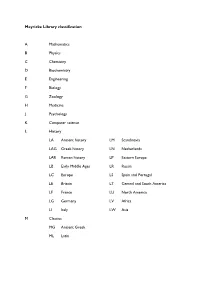 Meyricke Library Classification a Mathematics B Physics C Chemistry