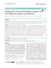 Phylogenetic and Recombination Analysis of the Herpesvirus Genus Varicellovirus Aaron W