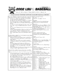 2002 LSU Baseball Individual Game-By-Game for LSU (Through Apr