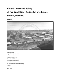 Historic Context and Survey of Post-World War II Residential Architecture Boulder, Colorado FINAL
