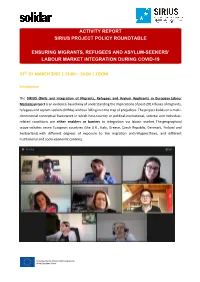 Activity Report Sirius Project Policy Roundtable Ensuring Migrants, Refugees and Asylum-Seekers' Labour Market Integration