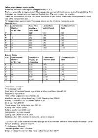 Celebration Cakes – a Price Guide Prices Are Based on a Serving Size of Approximately 1” X 2”