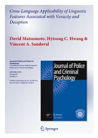 Cross-Language Applicability of Linguistic Features Associated with Veracity and Deception