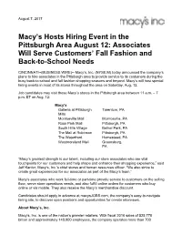 Macy's Hosts Hiring Event in the Pittsburgh Area