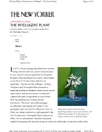 THE INTELLIGENT PLANT Scientists Debate a New Way of Understanding Flora