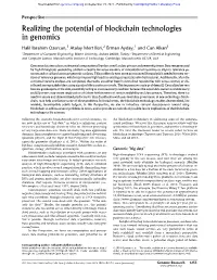 Realizing the Potential of Blockchain Technologies in Genomics