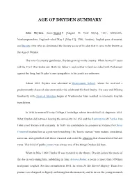 Age of Dryden Summary