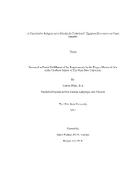 Egyptian Discourses on Coptic Equality Thesis Presented in Partial