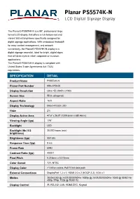 Planar PS5574K-N LCD Digital Signage Display