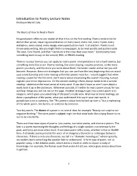 Introduction to Poetry Lecture Notes Professor Merrill Cole