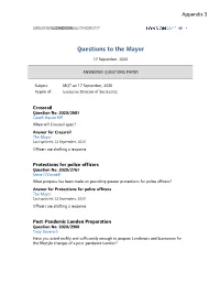 Questions to the Mayor