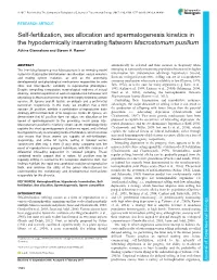 Self-Fertilization, Sex Allocation and Spermatogenesis Kinetics in the Hypodermically Inseminating Flatworm Macrostomum Pusillum Athina Giannakara and Steven A