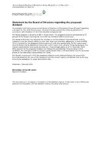 Statement by the Board of Directors Regarding the Proposed Dividend