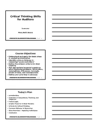 Critical Thinking Skills for Auditors