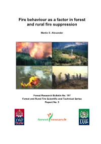 Fire Behaviour As a Factor in Forest and Rural Fire Suppression