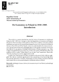 On Economics in Poland in 1949–1989: Introduction