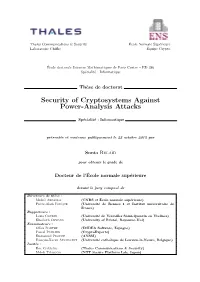 Security of Cryptosystems Against Power-Analysis Attacks