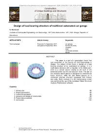 Design of Load Bearing Structure of Multilevel Automated Car Garage