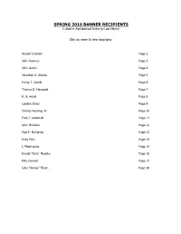 SPRING 2016 BANNER RECIPIENTS (Listed in Alphabetical Order by Last Name)