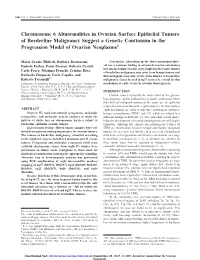 Chromosome 6 Abnormalities in Ovarian Surface Epithelial Tumors of Borderline Malignancy Suggest a Genetic Continuum in the Progression Model of Ovarian Neoplasms1
