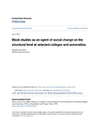 Black Studies As an Agent of Social Change on the Structural Level at Selected Colleges and Universities