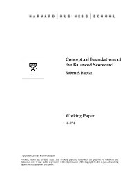 Conceptual Foundations of the Balanced Scorecard Working Paper