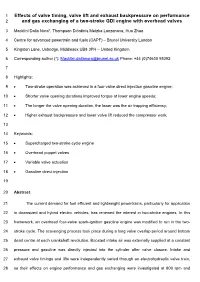 Effects of Valve Timing, Valve Lift and Exhaust Backpressure on Performance 2 and Gas Exchanging of a Two-Stroke GDI Engine with Overhead Valves