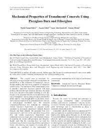 Mechanical Properties of Translucent Concrete Using Plexiglass Bars and Fiberglass