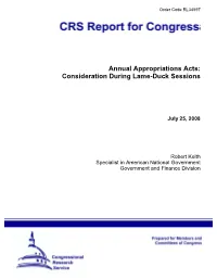 Annual Appropriations Acts: Consideration During Lame-Duck Sessions