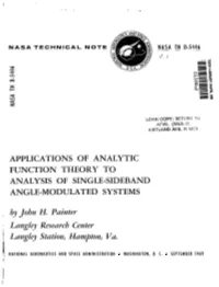 Applications of Analytic Function Theory to Analysis of Single-Sideband Angle-Modulated Systems