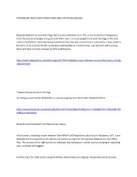 Astronomy and Other Predictions and Hypothesis Below