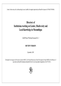 Directory of Institutions Working on Gender, Biodiversity and Local Knowledge in Mozambique