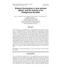 Embryo Germination in Acer Ginnala Maxim. and the Activity of an Endogenous Exudate