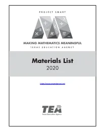 Materials List 2020