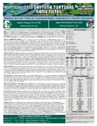 2019 Daytona Tortugas Game Notes
