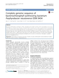 Complete Genome Sequence of Bacteriochlorophyll-Synthesizing