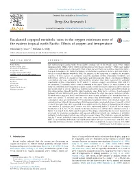 Eucalanoid Copepod Metabolic Rates in the Oxygen Minimum Zone of the Eastern Tropical North Pacific Effects of Oxygen and Tempe