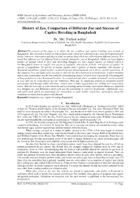 History of Zoo, Comparison of Different Zoo and Success of Captive Breeding in Bangladesh