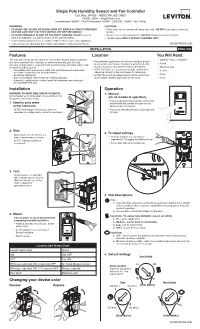 Single Pole Humidity Sensor and Fan Controller Cat