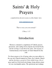 Compiled from Devout Resources of the Saints' Sites